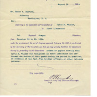 Letter from the United States Record and Pension Office to Henry Hayward requesting evidence before processing Cyrus Walker's pension claim Letter from the United States Record and Pension Office to Henry Hayward requesting evidence before processing Cyrus Walker's pension claim